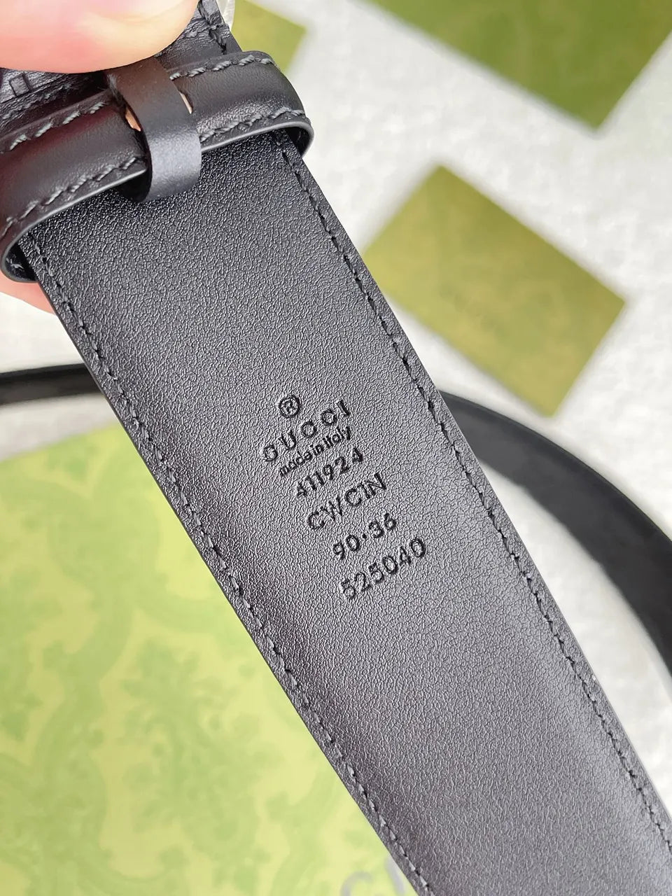 Gucci Black Leather Belt silver gg - Hình 2