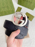 Gucci Black Leather Belt silver gg