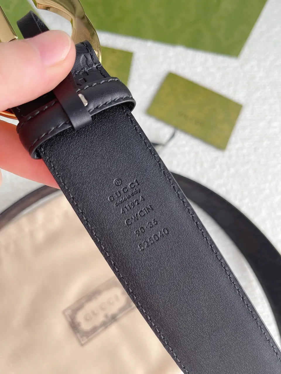 gold Gucci Black Embossed Belt - Hình 3