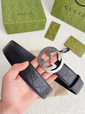 Gucci Black Leather Belt interlocking