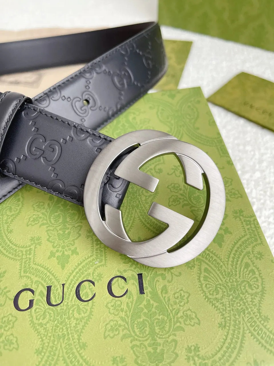 Gucci Black Leather Belt interlocking - Hình 4