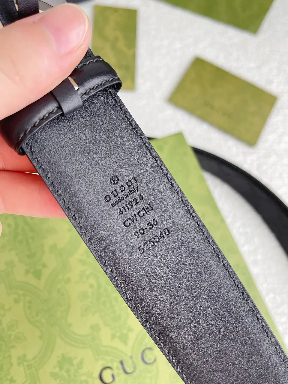Gucci Black Leather Belt interlocking - Hình 2