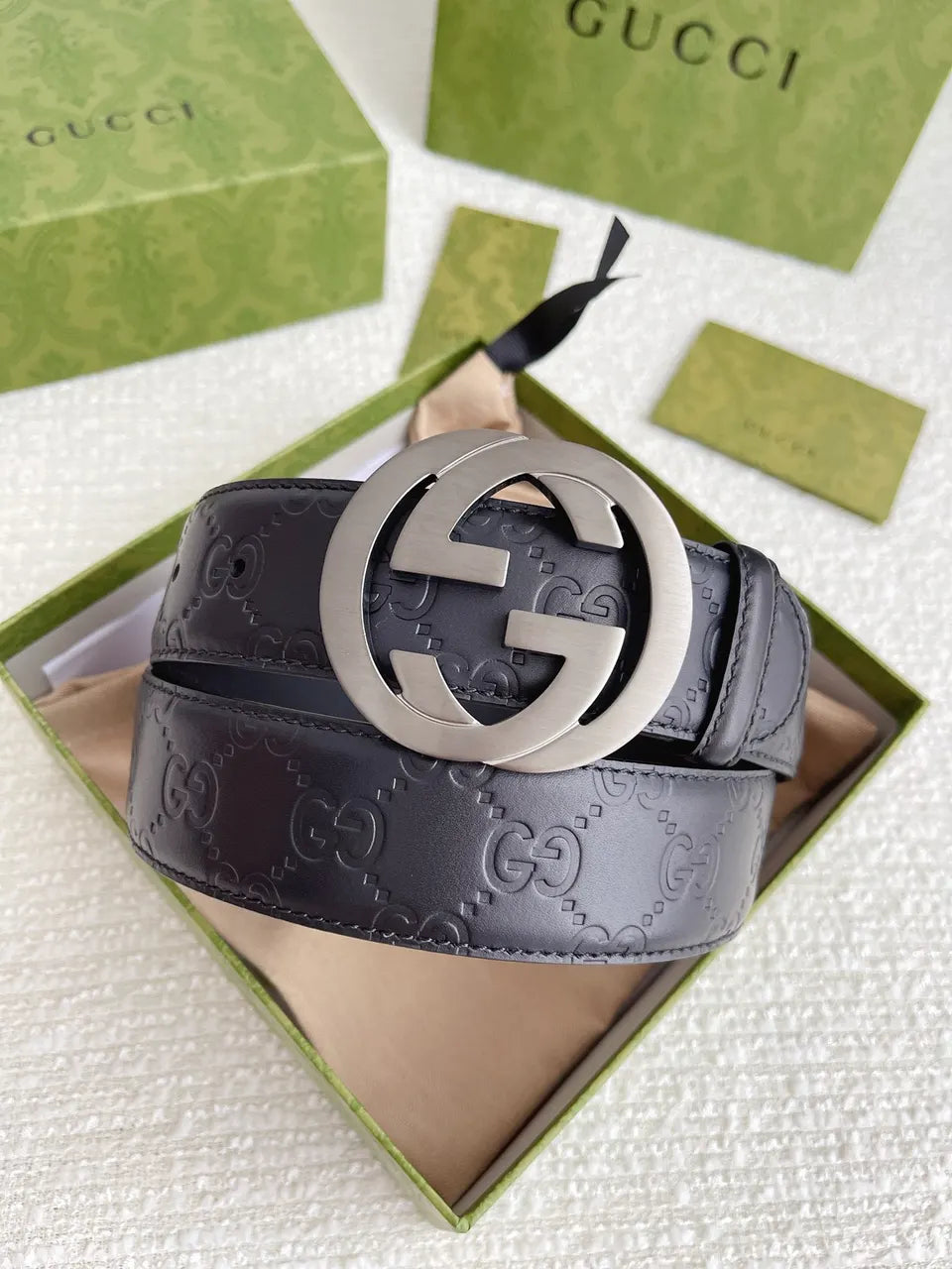 Gucci Black Leather Belt interlocking - Hình 9