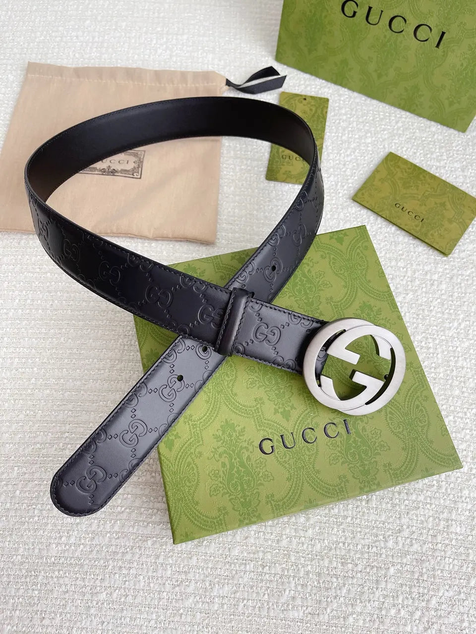 Gucci Black Leather Belt interlocking - Hình 5