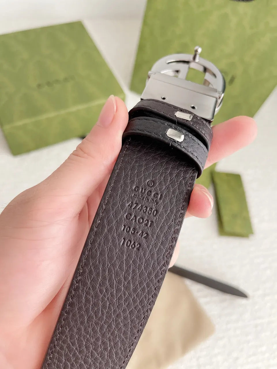 Gucci Black Leather Belt silver interlocking - Hình 3