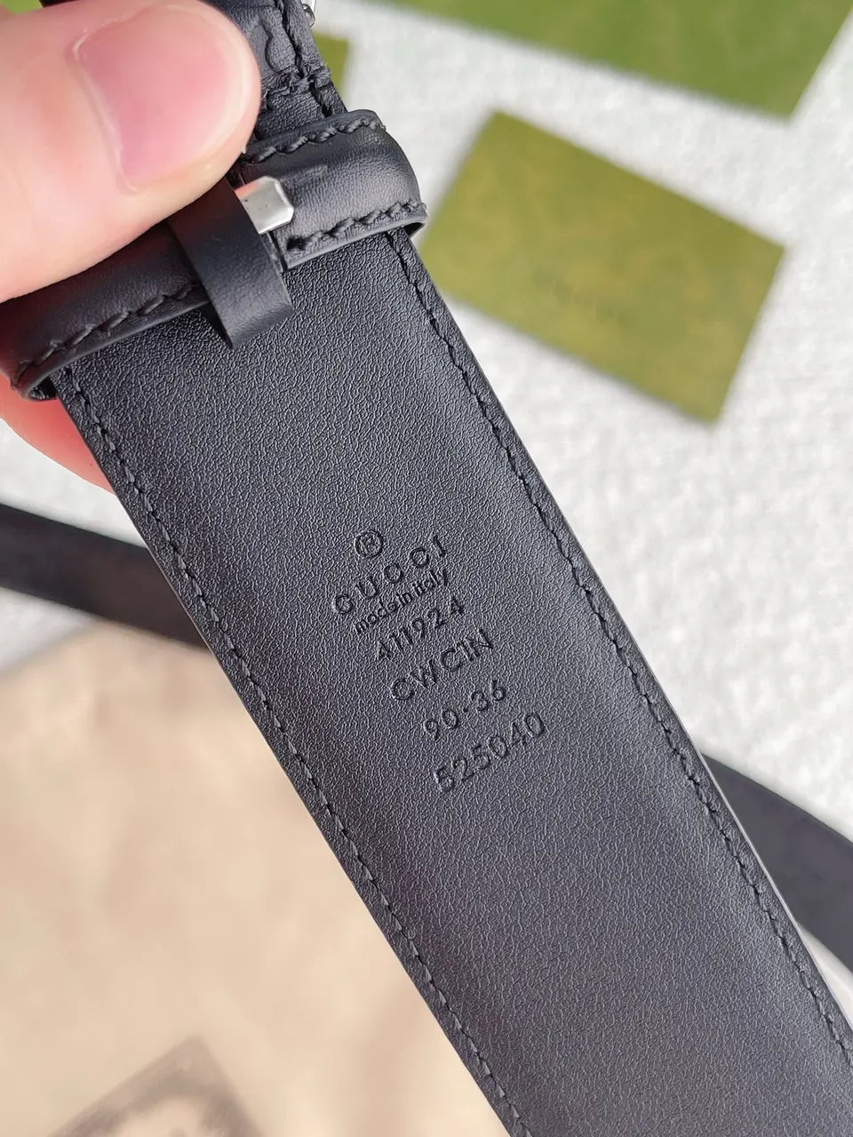 Gucci Black Leather Gunmetal Belt - Hình 3