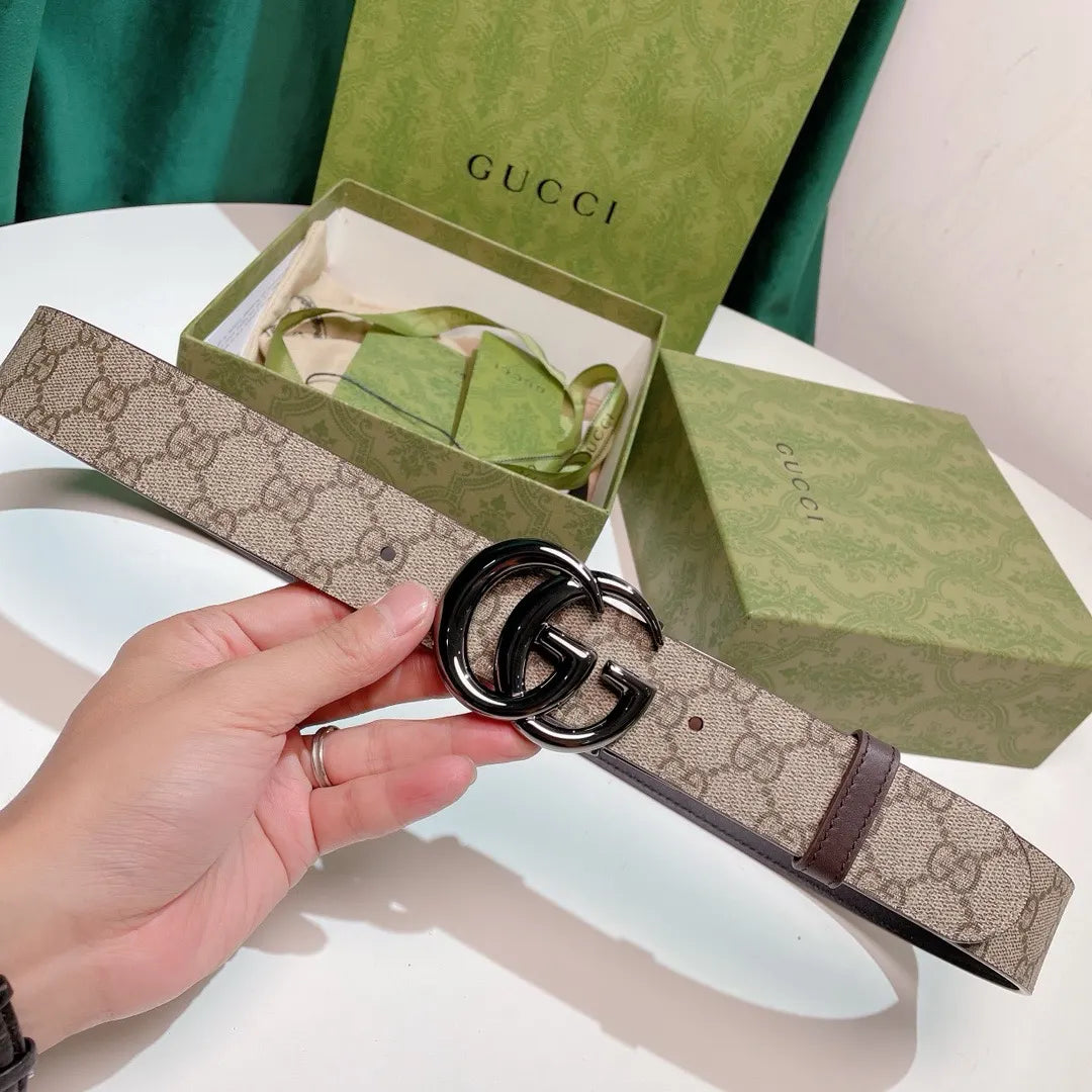silver Gucci Beige GG Supreme Belt - Hình 7