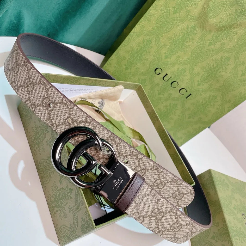 silver Gucci Beige GG Supreme Belt - Hình 4