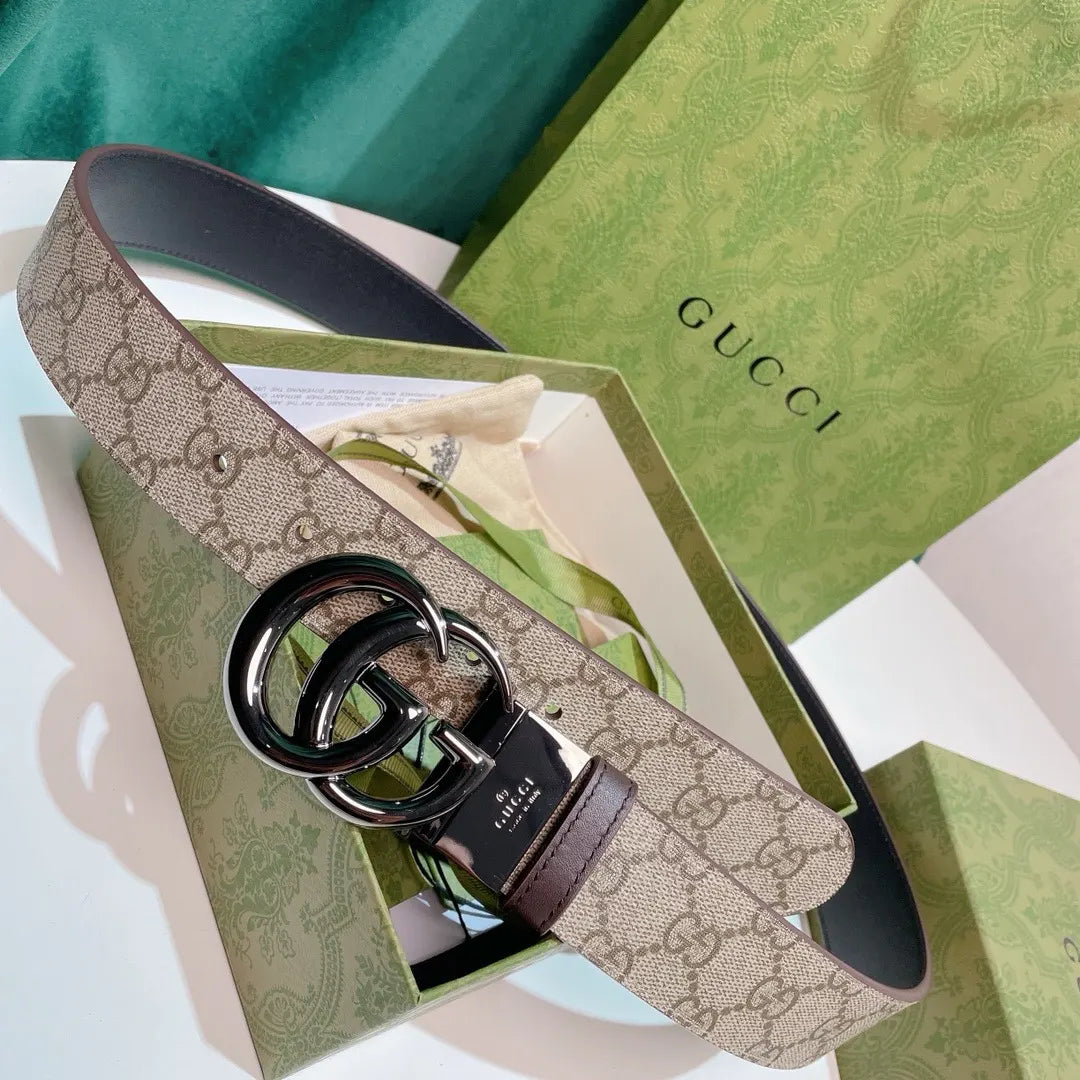 silver Gucci Beige GG Supreme Belt - Hình 4