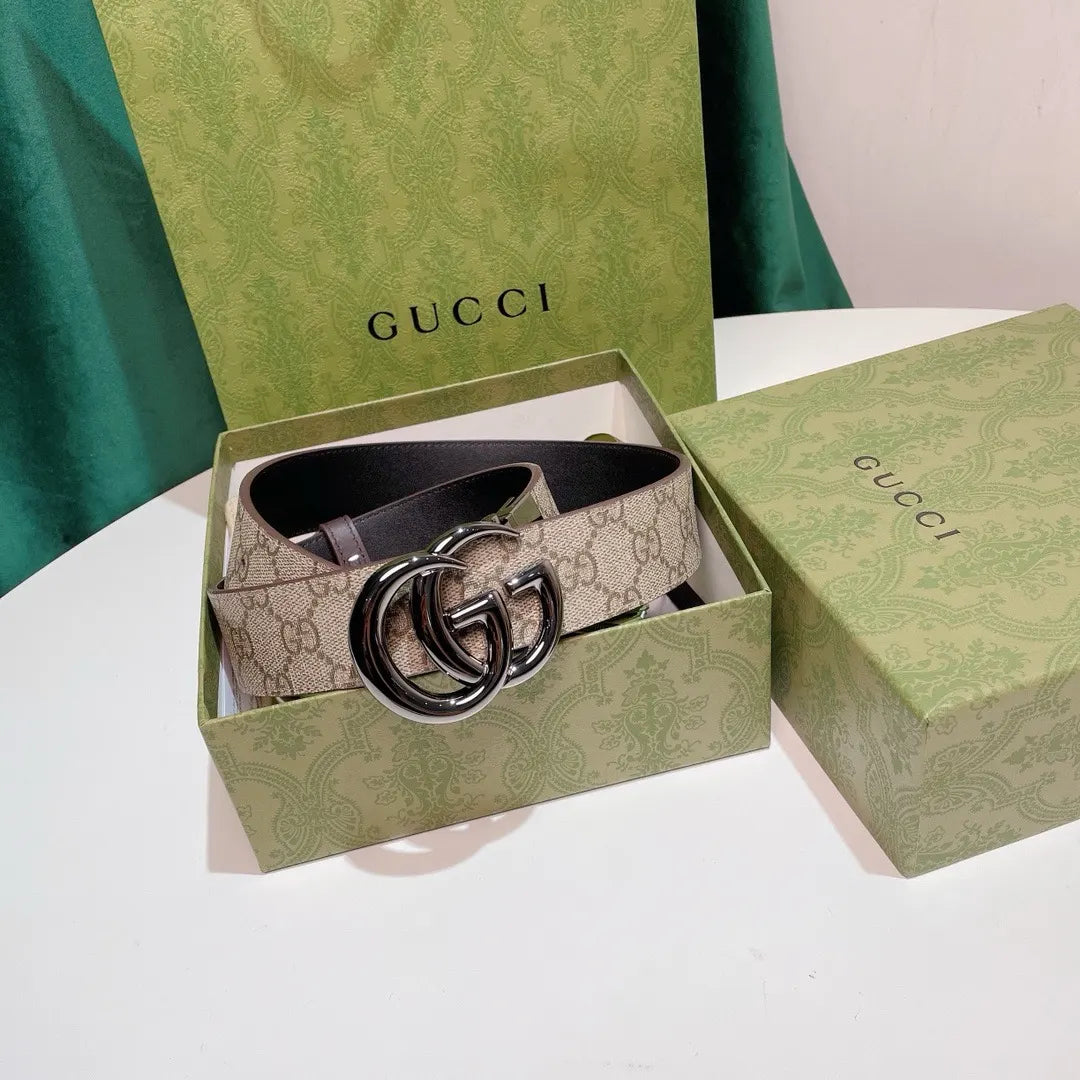 silver Gucci Beige GG Supreme Belt - Hình 8