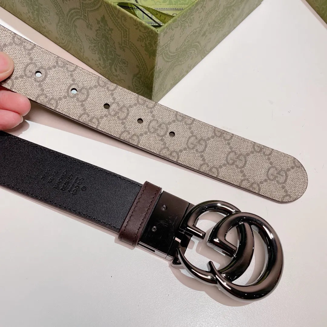 silver Gucci Beige GG Supreme Belt - Hình 5