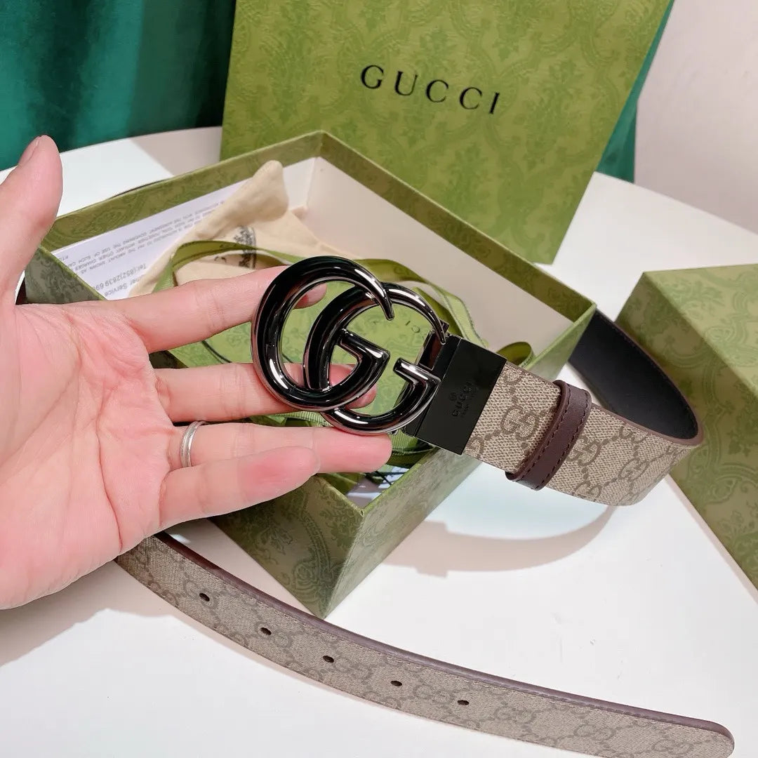 silver Gucci Beige GG Supreme Belt - Hình 6