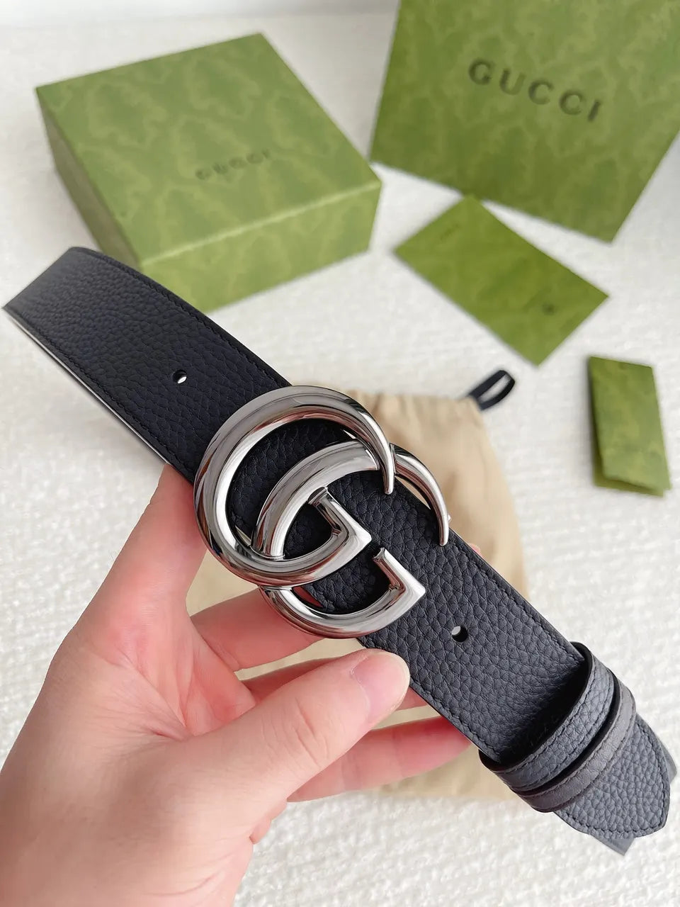 interlocking Gucci Black Leather Belt Silver - Hình 8