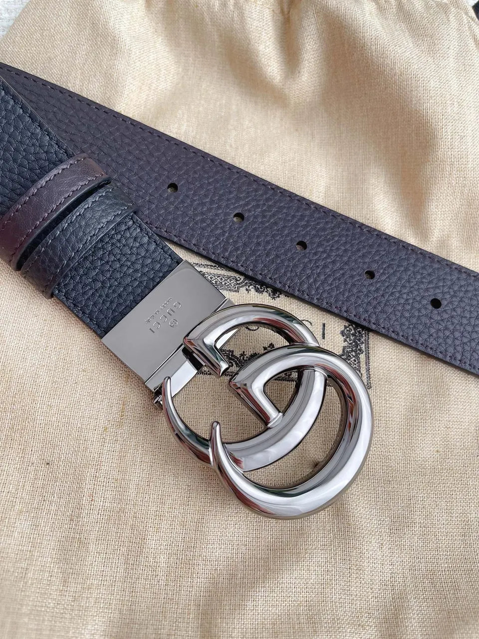 interlocking Gucci Black Leather Belt Silver - Hình 5