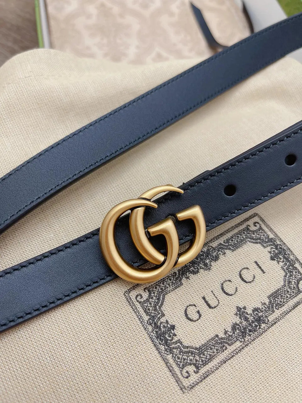 Gucci Black Leather Belt gg - Hình 6