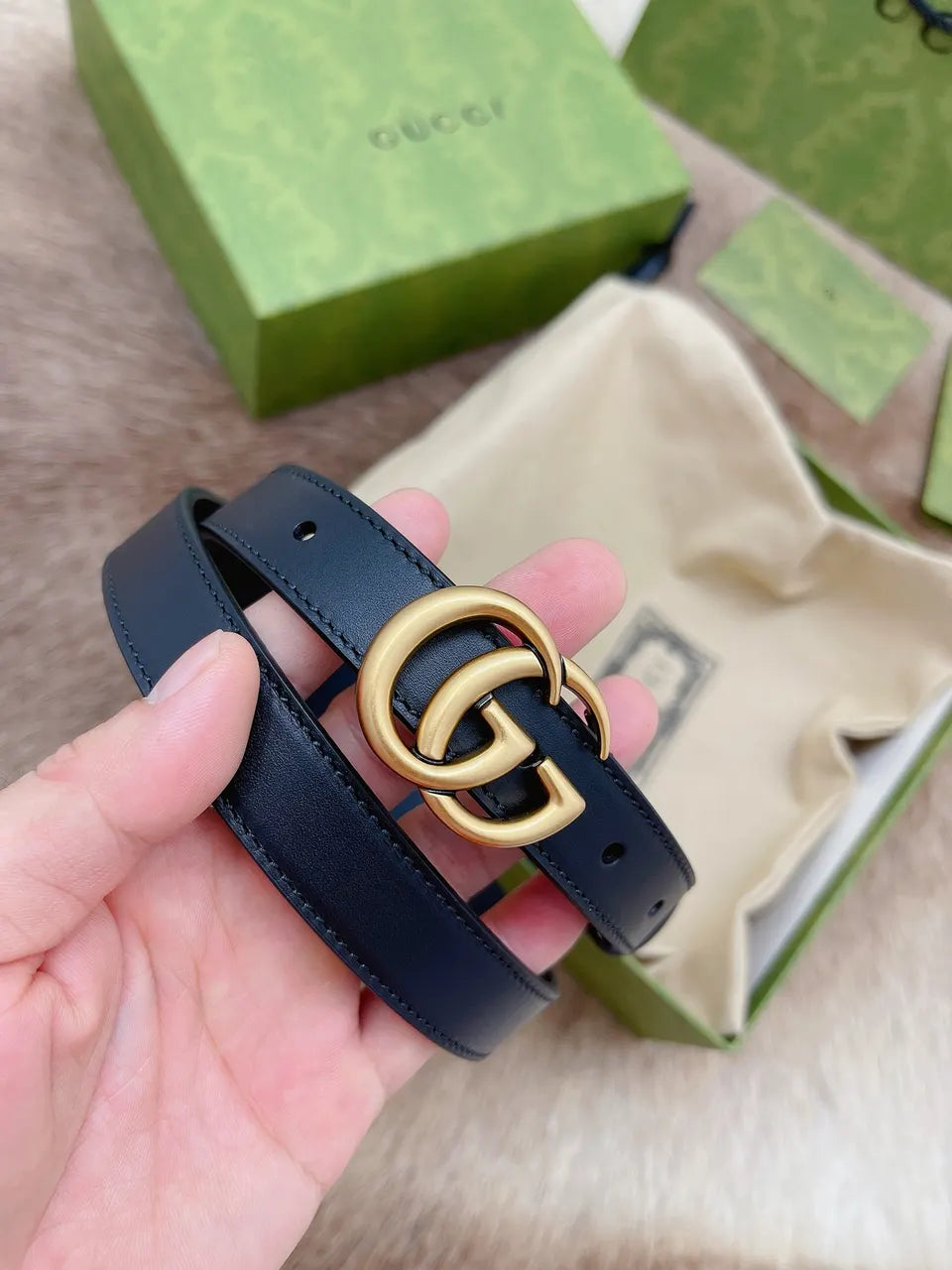 Gucci Black Leather Belt gg