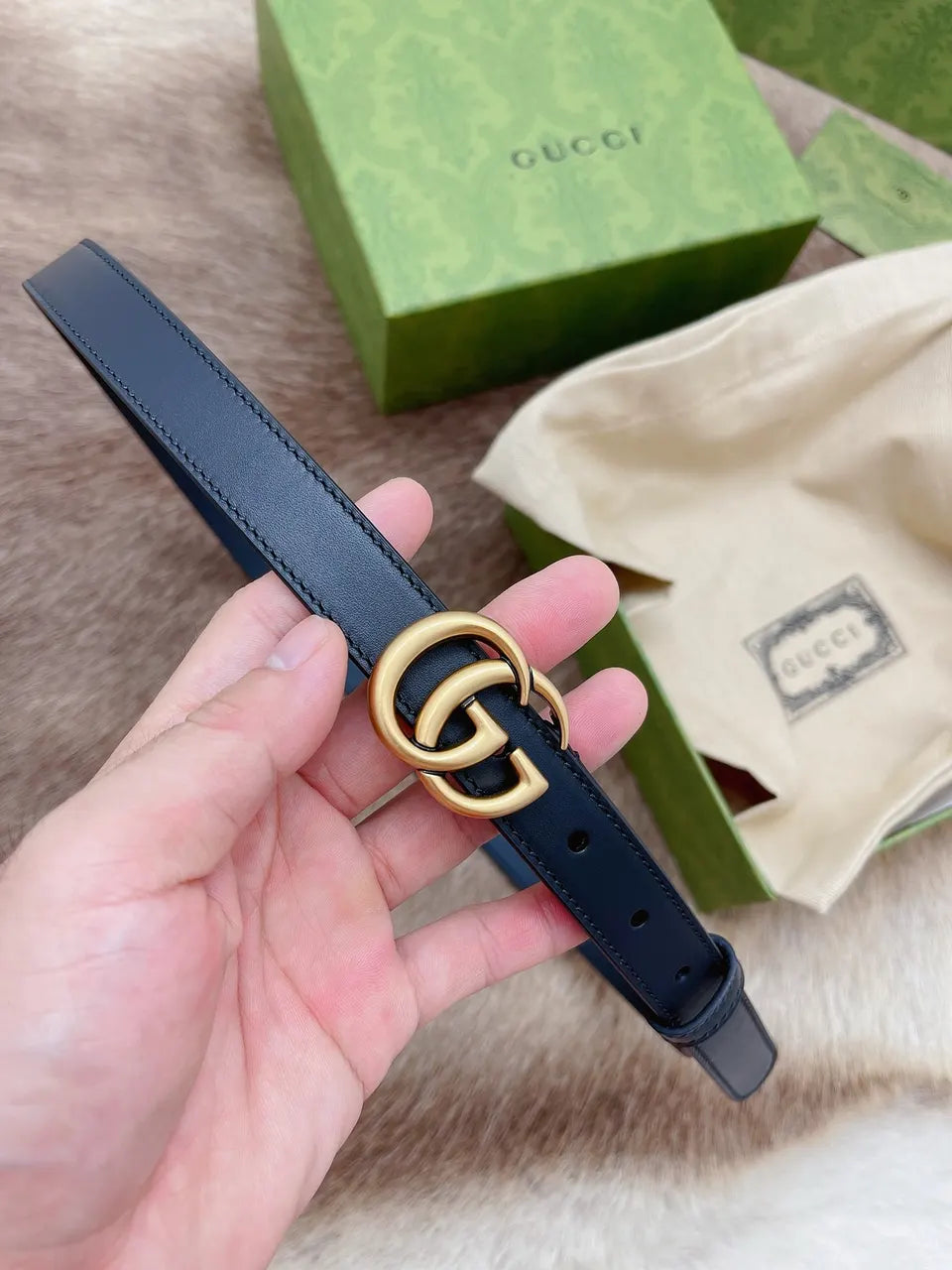 Gucci Black Leather Belt gg - Hình 8