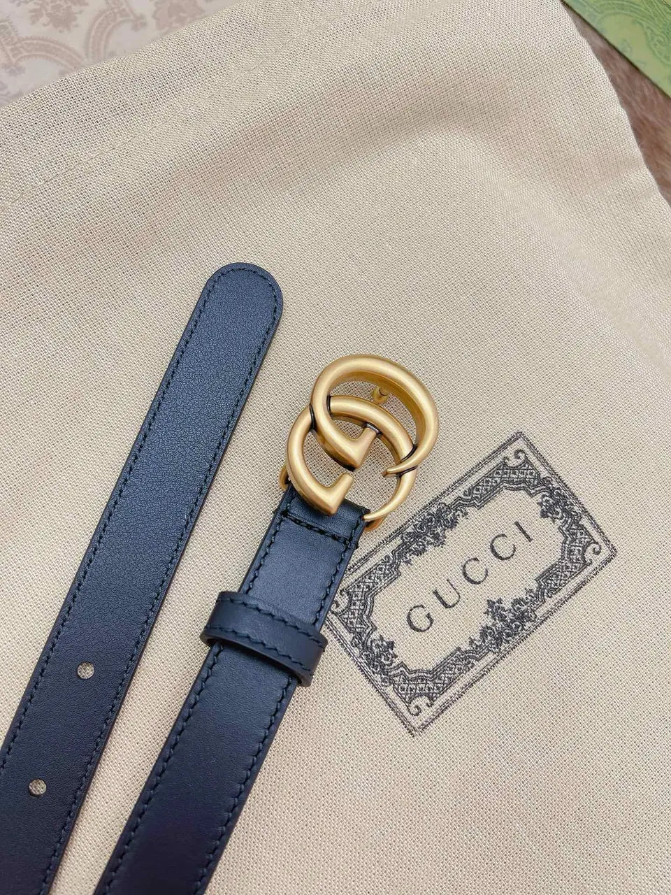Gucci Black Leather Belt gg - Hình 5