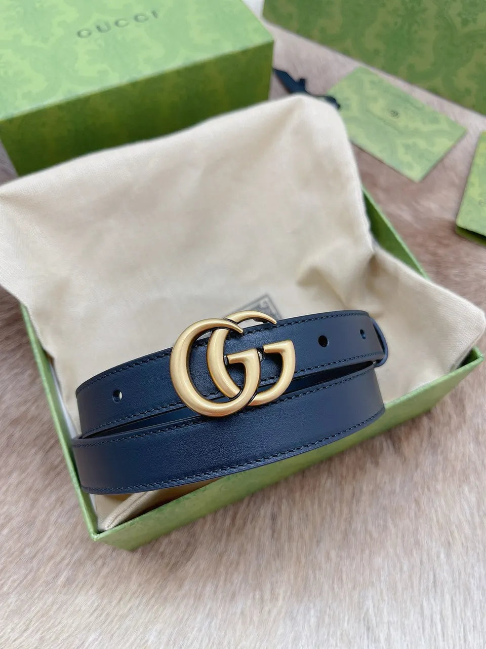Gucci Black Leather Belt gg - Hình 9