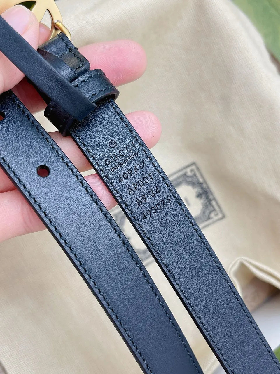 Gucci Black Leather Belt gg - Hình 2