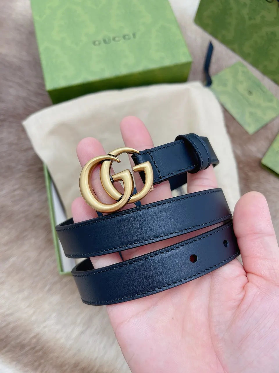 Gucci Black Leather Belt gg - Hình 4