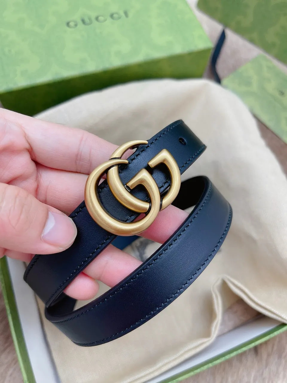 Gucci Black Leather Belt gg - Hình 3