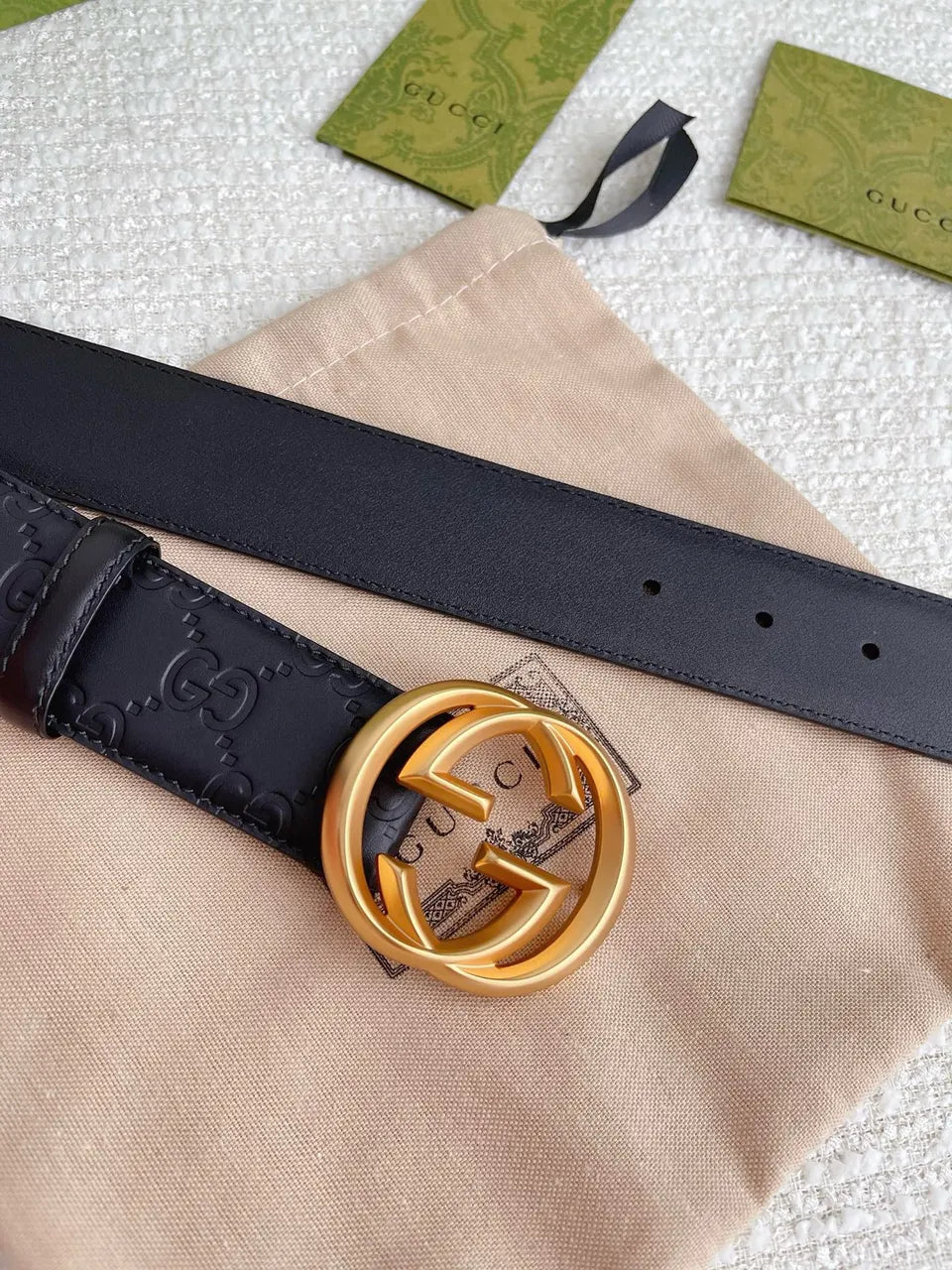 Gucci Black Leather Belt golden - Hình 2
