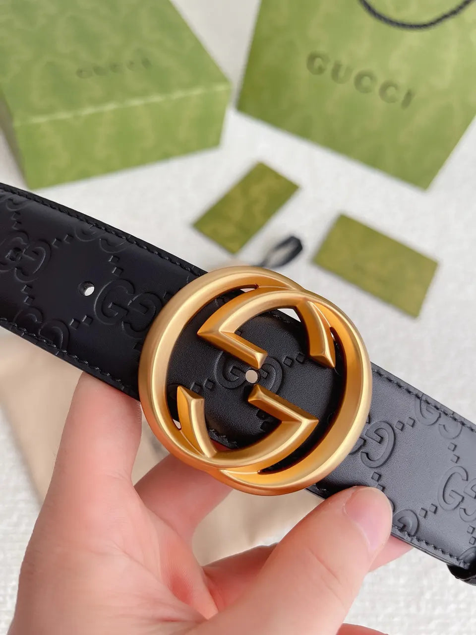 Gucci Black Leather Belt golden - Hình 5