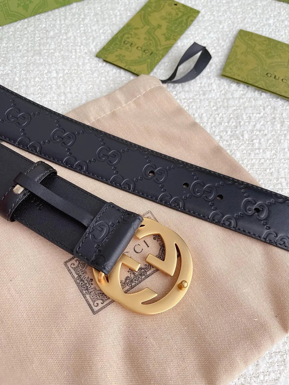 Gucci Black Leather Belt golden - Hình 3