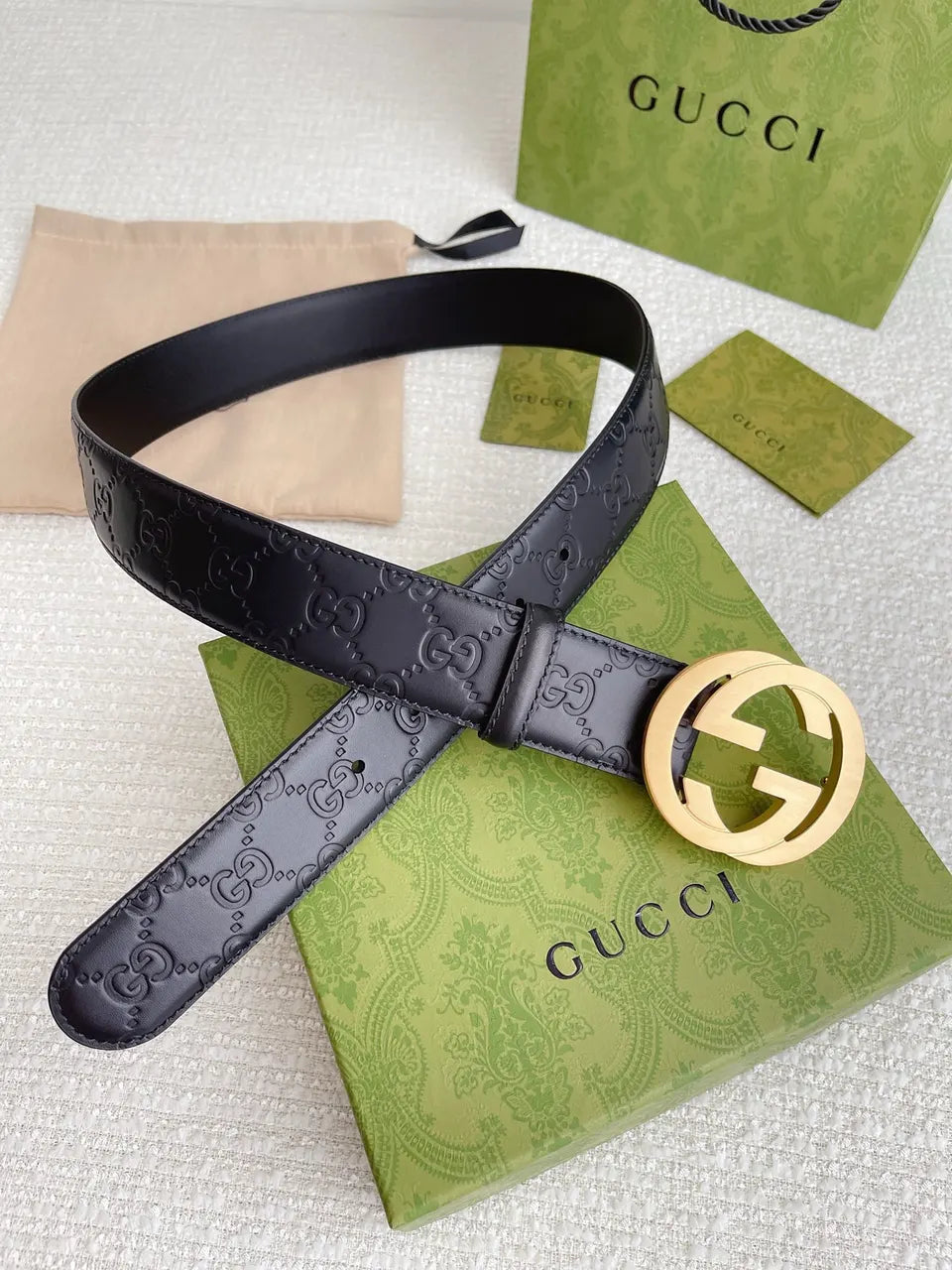 golden Gucci Black Embossed Belt - Hình 11