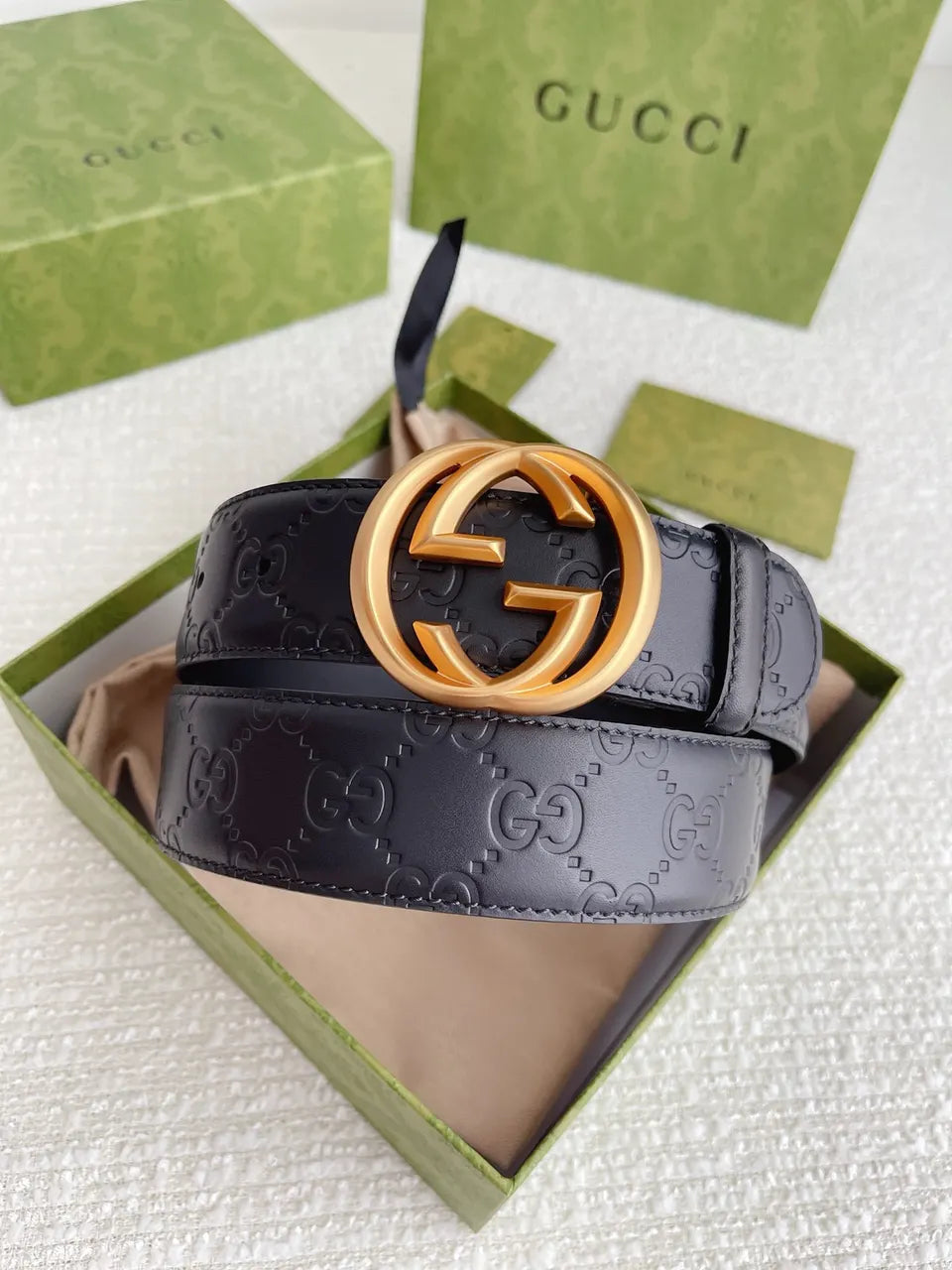 Gucci Black Leather Belt golden - Hình 6
