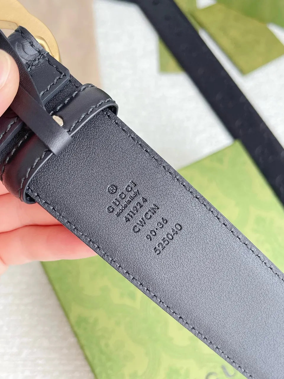 golden Gucci Black Embossed Belt - Hình 2