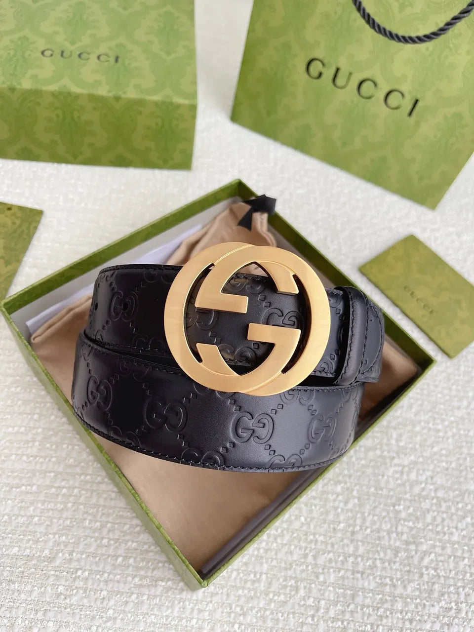 golden Gucci Black Embossed Belt - Hình 18