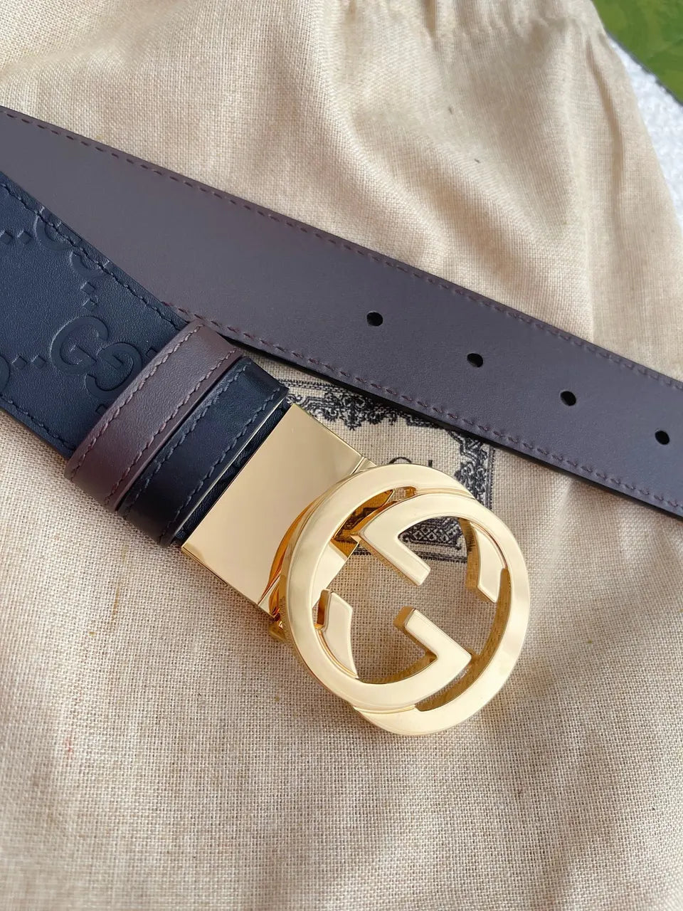 Gucci Navy GG Embossed Belt - Hình 5