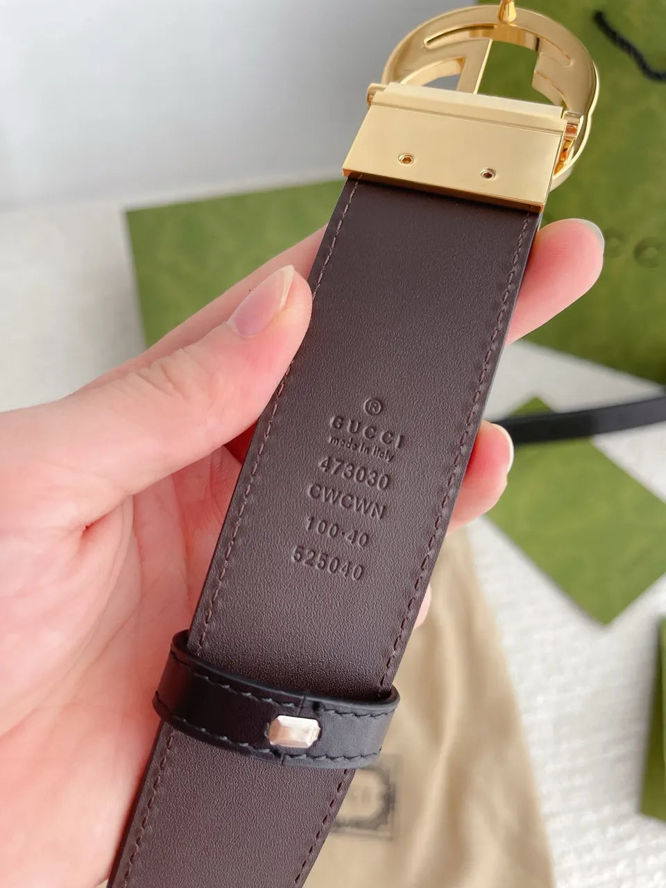 Gucci Navy GG Embossed Belt - Hình 3