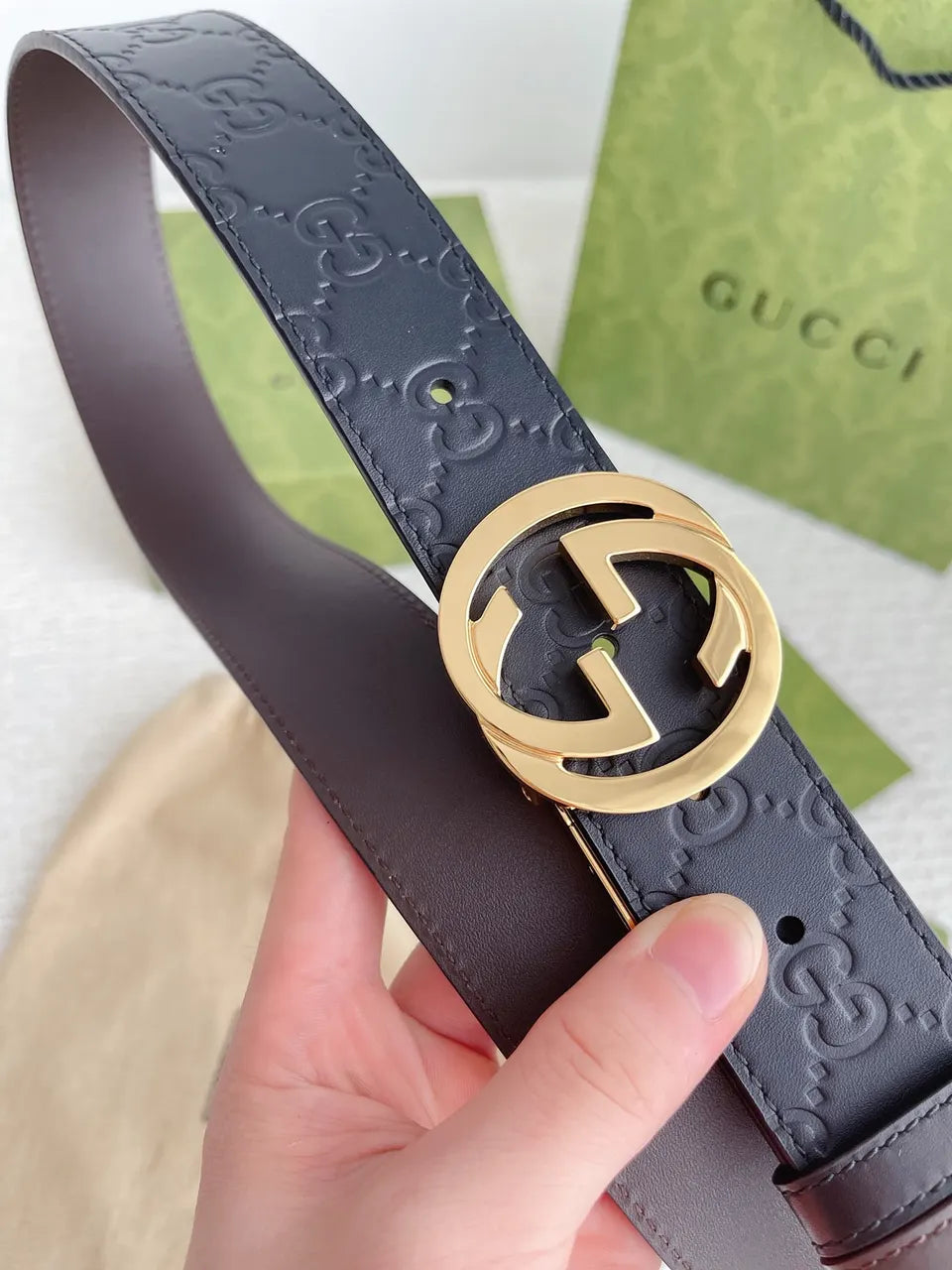 Gucci Navy GG Embossed Belt