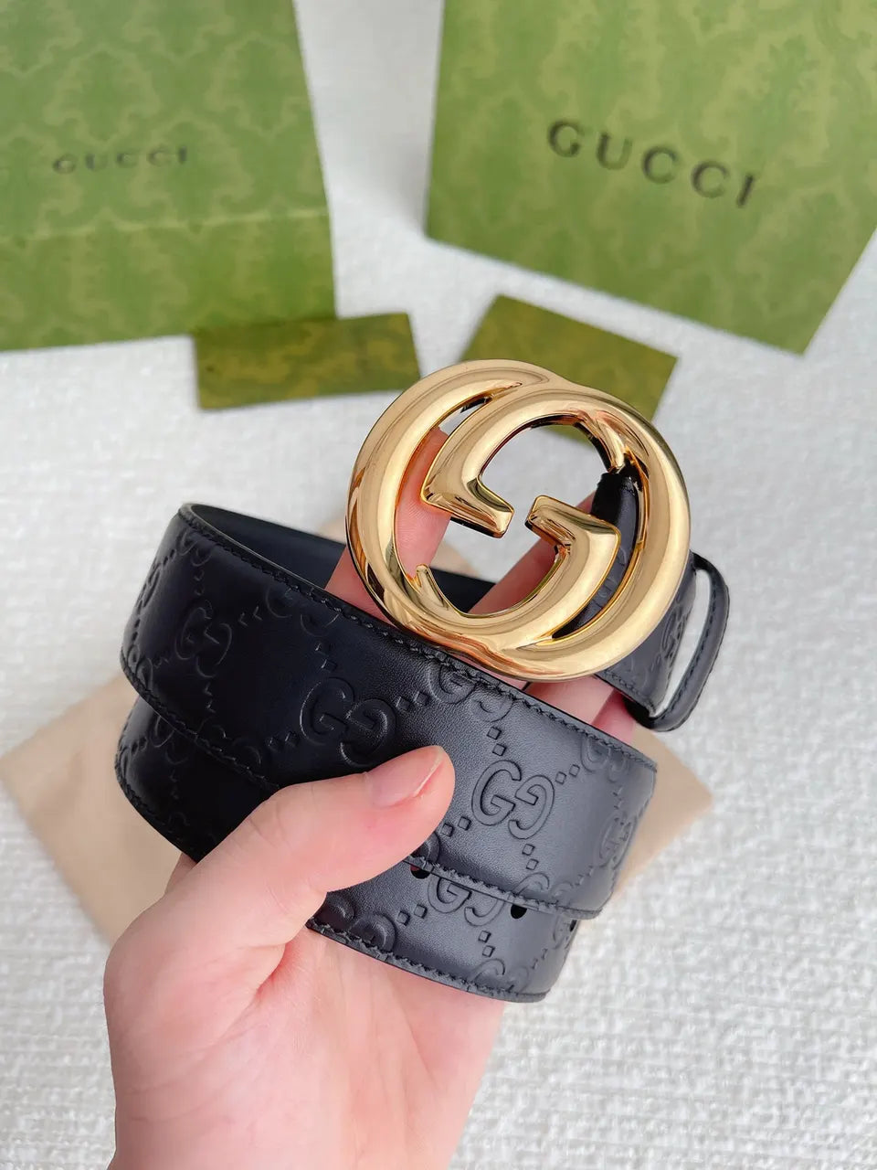 Gucci Black Leather Belt gg