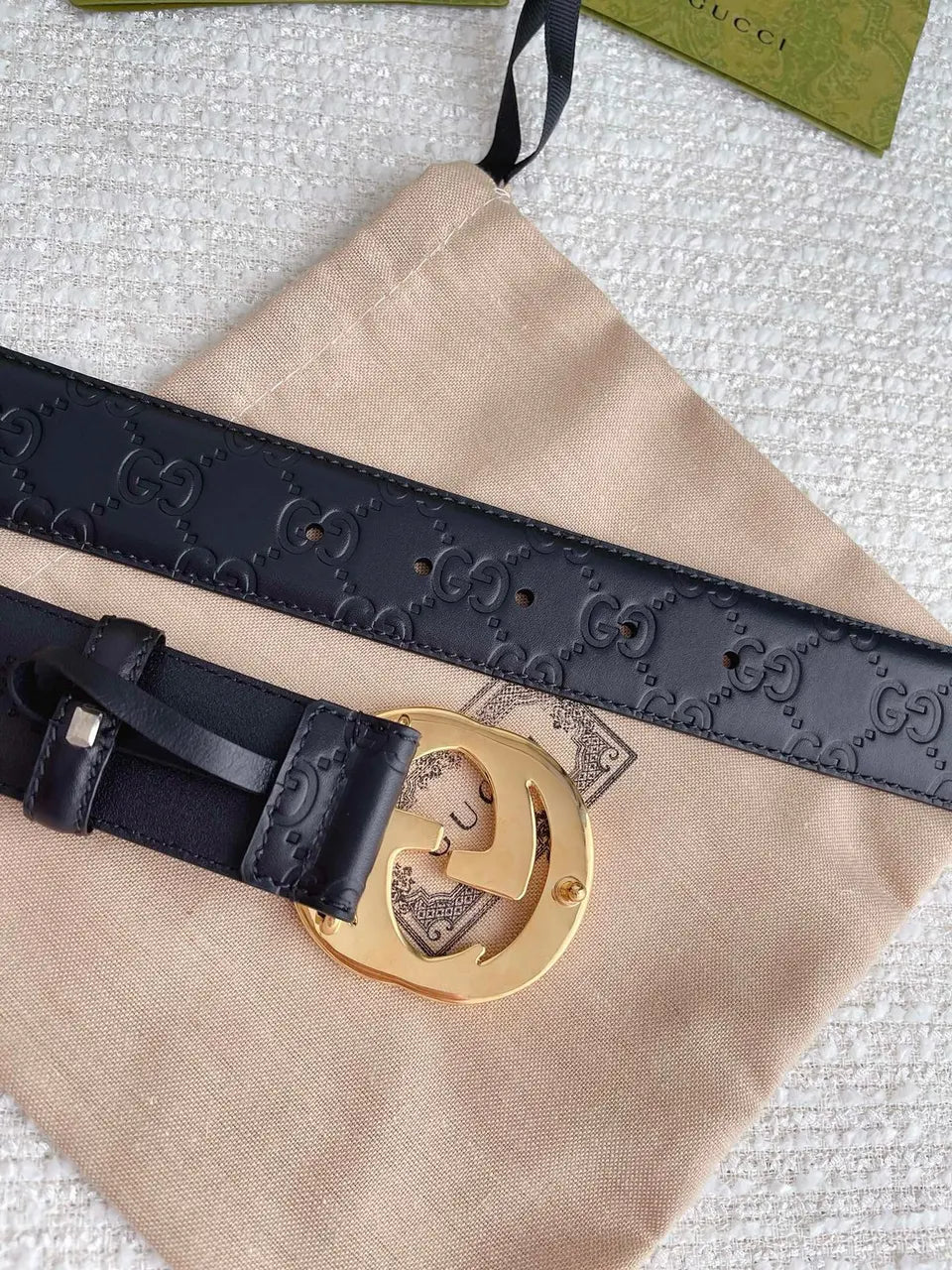 Gucci Black Leather Belt gg - Hình 4