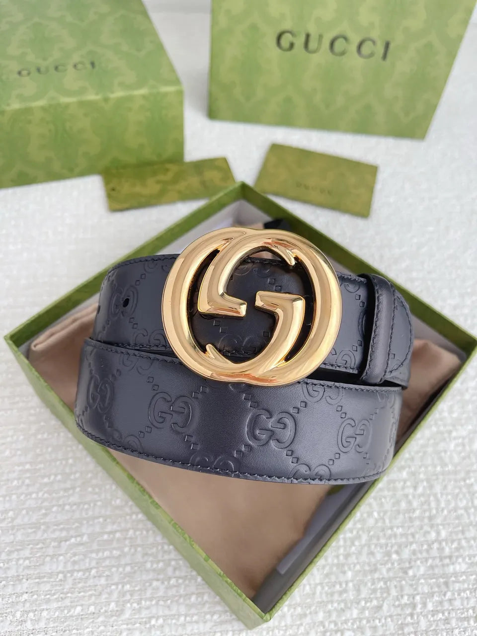 Gucci Black Leather Belt gg - Hình 9