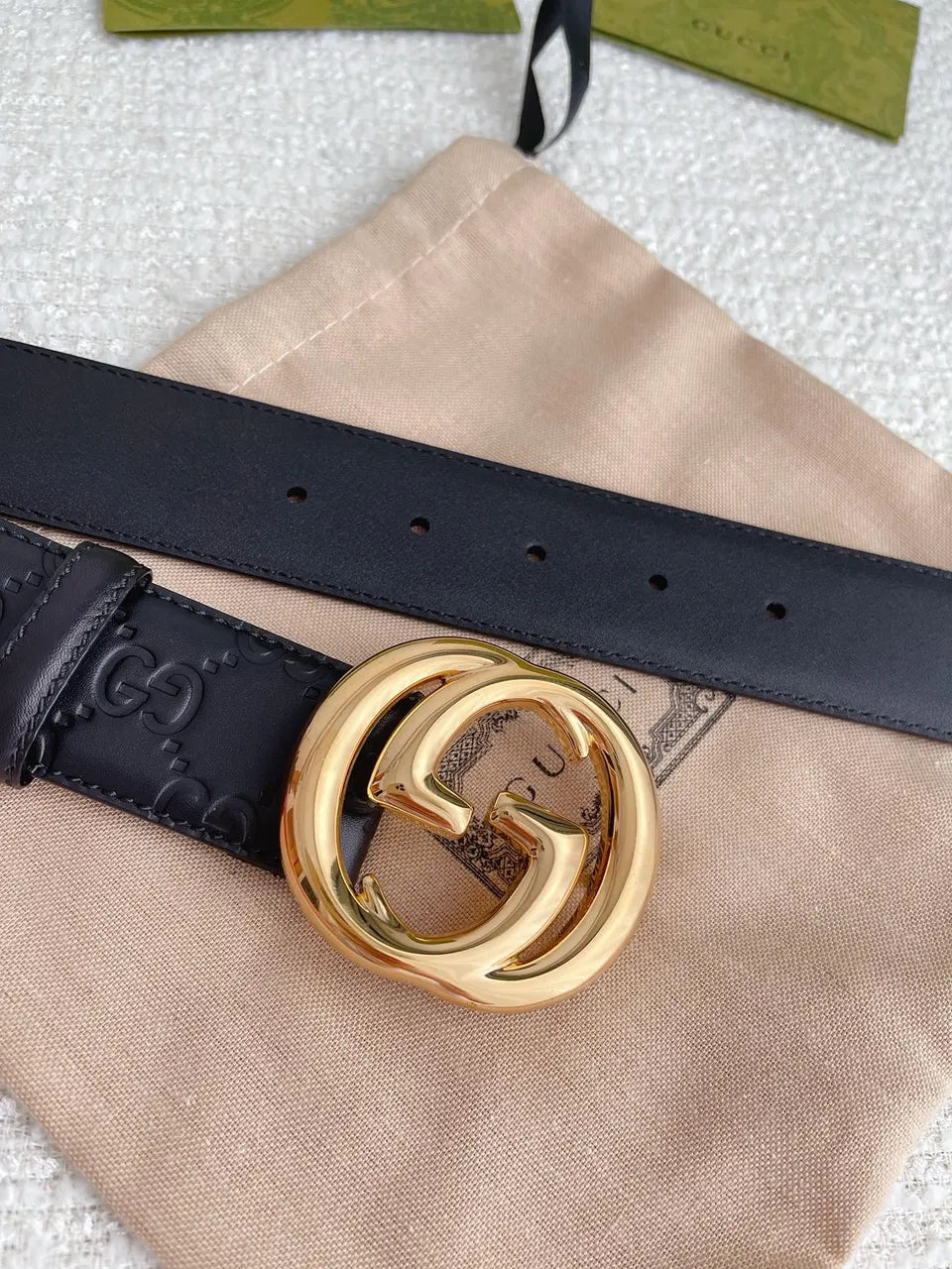 Gucci Black Leather Belt gg - Hình 5