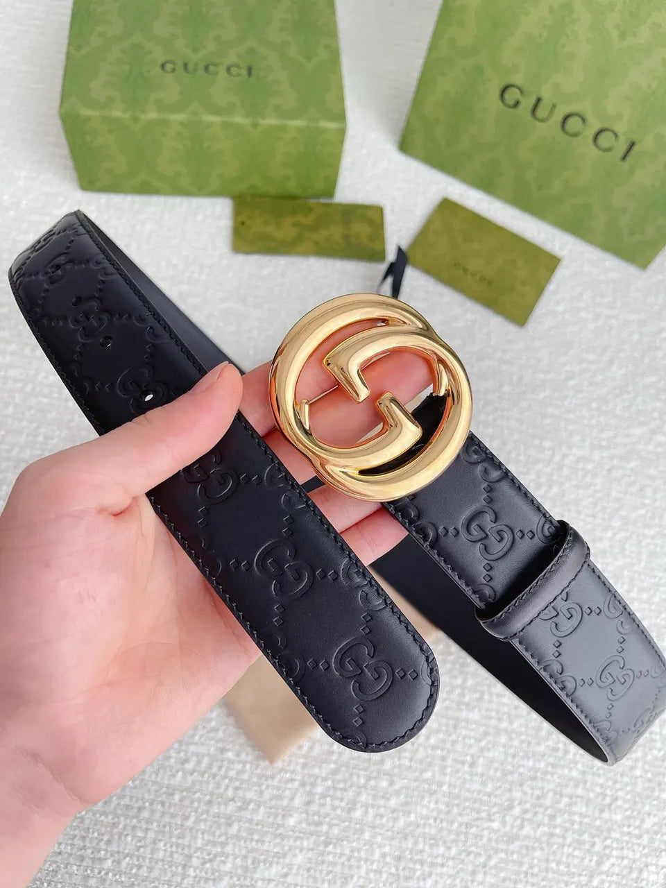 Gucci Black Leather Belt gg - Hình 6