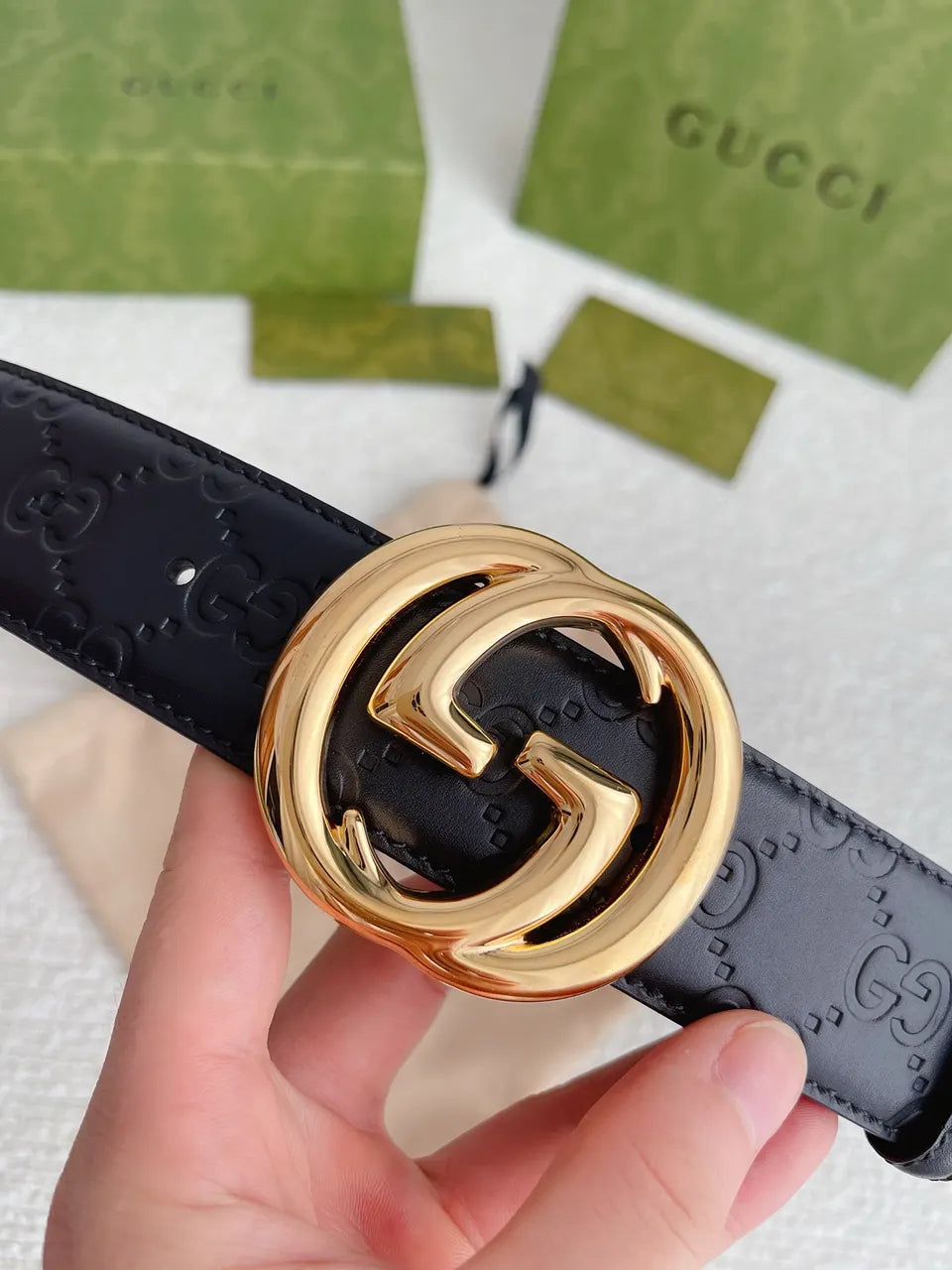 Gucci Black Leather Belt gg - Hình 7