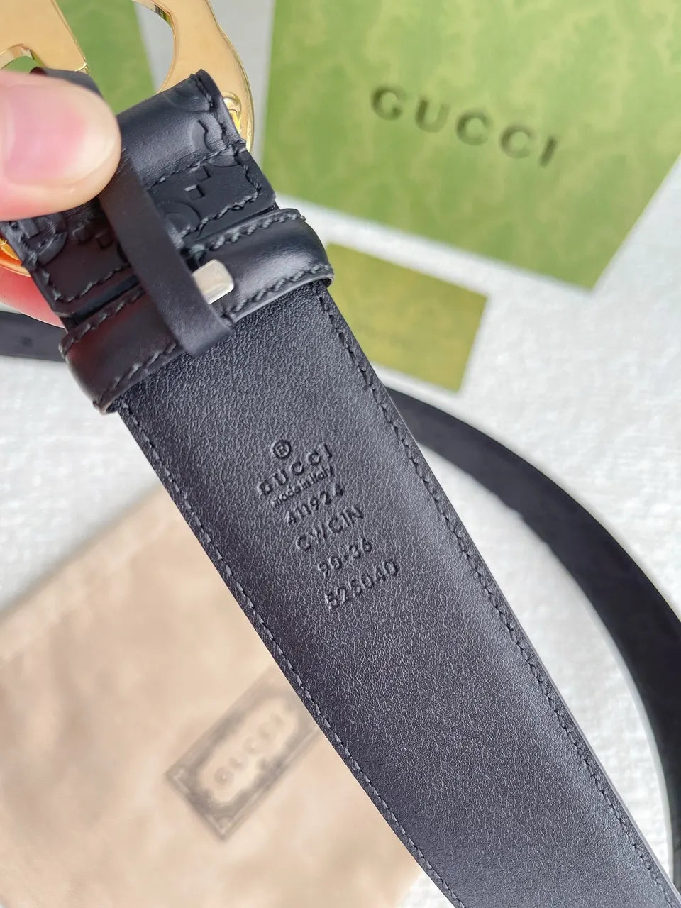 Gucci Black Leather Belt gg - Hình 3