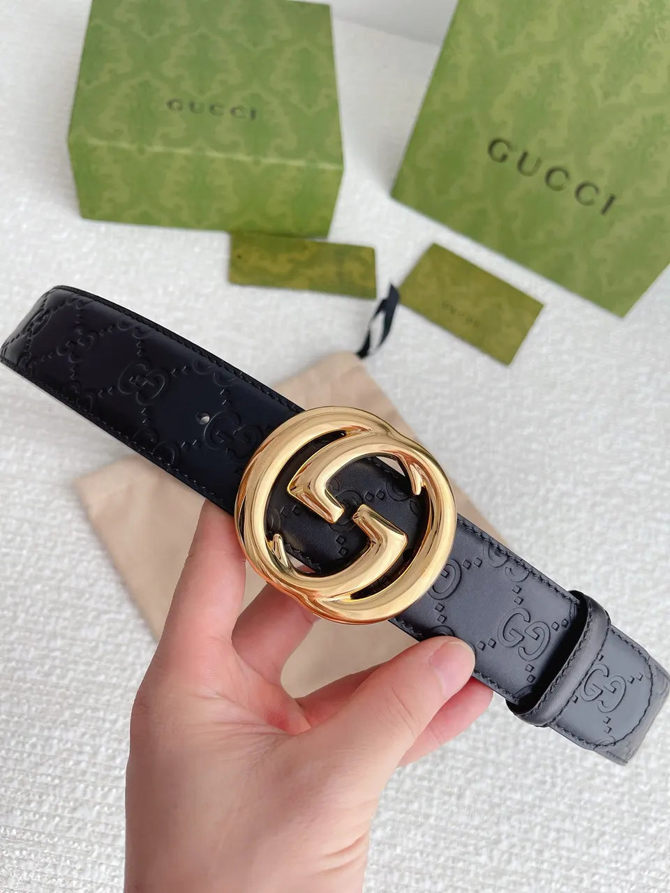 Gucci Black Leather Belt gg - Hình 8