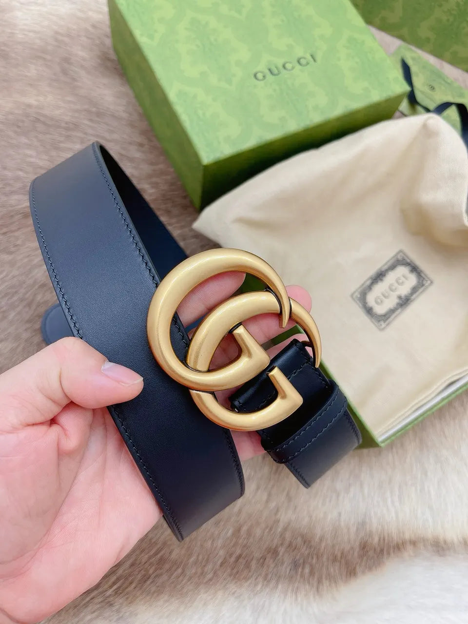 Gucci Navy Leather Belt - Hình 3