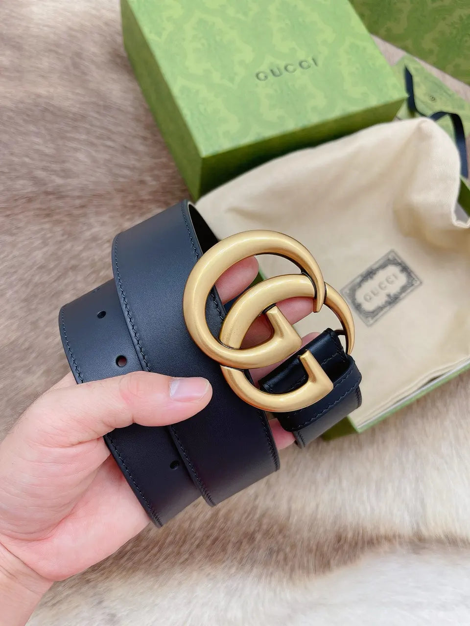 Gucci Navy Leather Belt - Hình 2
