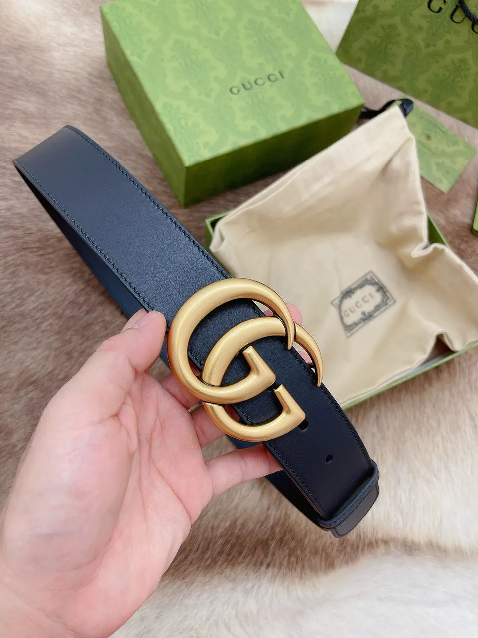 Gucci Navy Leather Belt - Hình 8