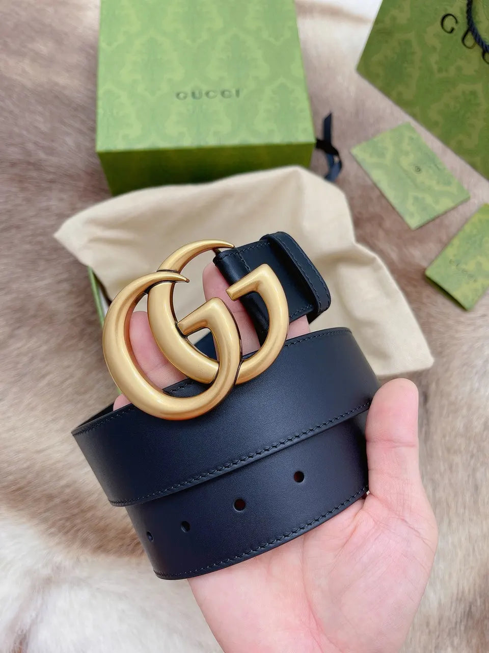 Gucci Navy Leather Belt