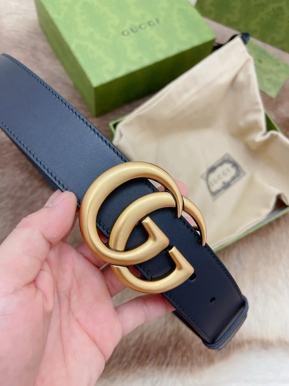 Gucci Navy Leather Belt - Hình 7