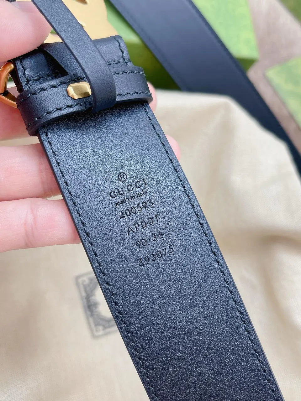 Gucci Navy Leather Belt - Hình 5